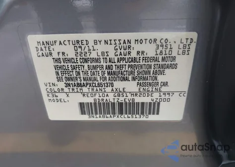 2012 Nissan Sentra 2.0 S z USA, uszkodzony, nr VIN 3N1AB6APXCL651370